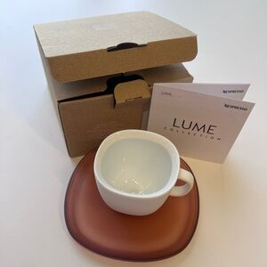 Nespresso LUME Espresso Cup white matt porcelain saucer translucent ochre red